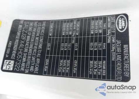 2020 Land Rover Range Rover Evoque S z USA, uszkodzony, nr VIN SALZJ2FX4LH057322